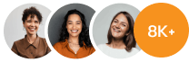 Representation of 8K+ traveler community with smiling female faces.